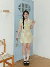 優雅で甘美なデザイン！ドット柄のミニワンピース【夏用・大きいサイズ・女性用】（セットアップ対応）
