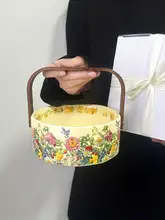 美しい花柄の陶器製手提げフルーツバスケット【ヴィンテージ風・家庭用・飾り用】