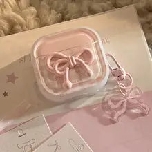 イヤホンケース AirPods対応 ストライプ 蝶結び ストラップホール ピンク 可愛い ガーリー