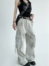 カジュアルなワイドレッグパンツ【アメリカンスタイル・ウォッシュ加工・大きなポケット付き】