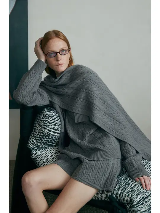 SOULKISS ラグジュアリー羊毛ニットセット【立体ケーブル編み・ゆったりデザイン】