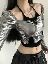 ジャズダンス衣装【シルバー・女性用・K-POPスタイル・音楽フェス対応】（セットアップ対応）