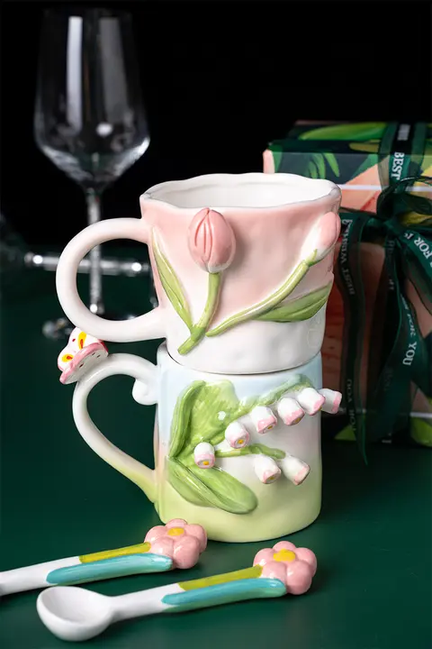 JOJO'S L. PD.オーキッド マグカップ【陶器製・ギフトボックス入り・手作りフラワーデザイン】