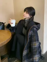 ヴィンテージチェックのリバーシブルカシミヤコート【フード付き・ウール混・厚手】