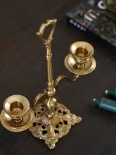 欧風クラシックインド製真鍮製テーブル用キャンドルスタンド【シンプルなデザイン・二頭型・ヴィンテージスタイル】