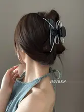 シルバー薔薇立体型ヘアクリップ【デザイナー仕様・リボン付き・バンスクリップ・後髪用】