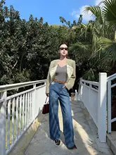 春用レース切替デザインのワイドストレートデニムパンツ【リメイク風・ゆったりフィット】