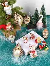 クリスマスデコレーション！ガラス製カラフルペイント動物モチーフ吊り下げ飾り【クマ・犬・フクロウ】
