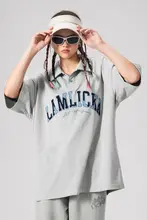 刺繍入りポロシャツ【ユニセックス・カジュアル・コットン素材・オーバーサイズ】