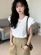個性的なデザインのフリル袖Tシャツ【夏用・セクシー・背面リボン付き・透かしデザイン】