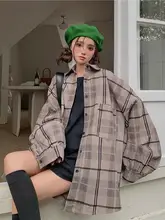 大きいサイズのチェック柄シャツ【ゆったりとしたデザイン・レトロスタイル ・長袖・薄手】（セットアップ対応）