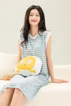 妊婦用 ストライプデザインのマタニティナイトドレス【胸パッド付き・アイスシルク・ノースリーブ】