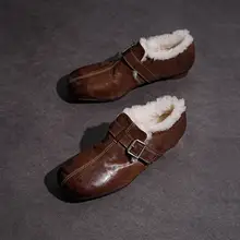 水洗胎牛皮製のウールローファー【冬用・加絨・保温】【ベルト付き】