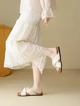 新中式デザインの女性用平底サンダル【白・海辺用・スカートとのコーディネートに最適】