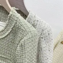 浅緑色のツイード調ジャケット【春秋用・上品デザイン・女性用】