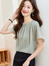 夏用カジュアルなゆったりフィットのラウンドネックTシャツ【女性用・プレーンカラー・短袖】