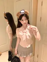 甘美なデザインの夏用ブラウスとスカートの2点セット（セットアップ対応）