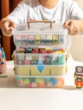 透明な三層折りたたみ式おもちゃ収納ボックス【小物分け・持ち運び便利】
