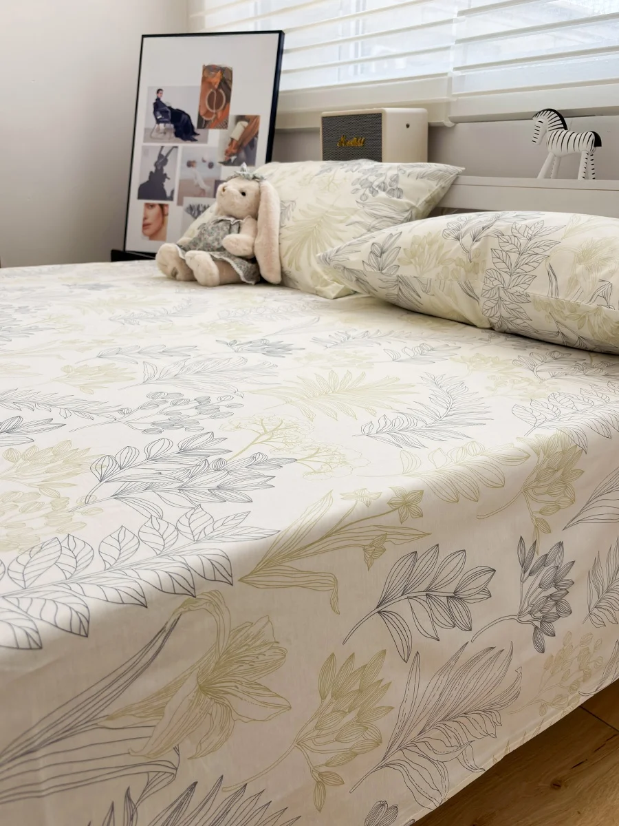 春夏用綿100%ベッドシーツ：季節問わずの清新的植物花卉デザイン