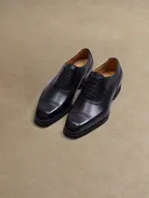 レザー仕様のビンテージ風ドレスシューズ【紐付き・ブロックデザイン・フォーマル】