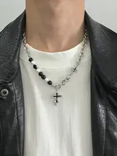 黒い溶岩の十字架ネックレス【ユニセックス・トレンドデザイン・ブレスレットスタイル】