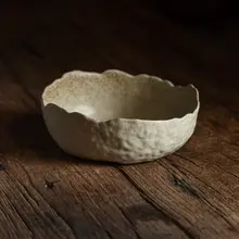 レトロスタイルの陶製深皿【イエローカラー・ダブルハンドル・多用途】