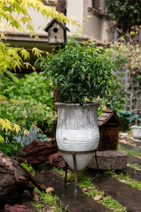 大型アートフラワーポットとアイアン架セット【植物栽培・落地装飾用・バルコニー・庭】（セットアップ対応）