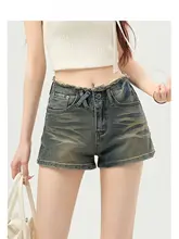 ヴィンテージ風 デニムショートパンツ【毛先カット・Aライン・フィット感】