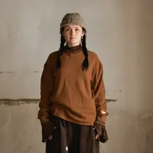 左岸迷香 オリジナルデザイン 無地プルオーバー ウールニットTシャツ【22FWモデル】