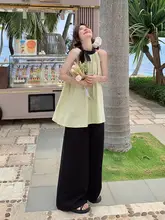 ストライプ柄 ノースリーブトップス＆ワイドレッグパンツ（セットアップ対応）