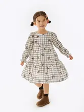 コアラ鼻のチェック柄バタフライドレス【女の子用・コットン・ゆったりデザイン】