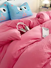 少女向け 大きな目デザインの水洗いコットン 掛け布団カバー【ピンク・  四点セット・学生用】（セットアップ対応）