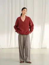 ヴィンテージ風 Vネックウールニットセーター【秋冬・ユニセックス・温かみあるデザイン】