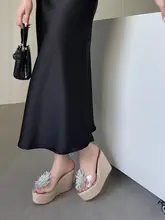 小柄向けの増高サンダル【透明素材・厚底・麻編み・フラワーデザイン】（セットアップ対応）