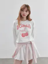 バタフライリボンプリントのショートクルーネックスウェットシャツ【韓国風・秋冬用】