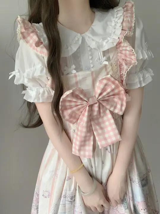 ロリータスタイルの丸襟半袖シャツ【女性用・夏用・パフスリーブ・白】