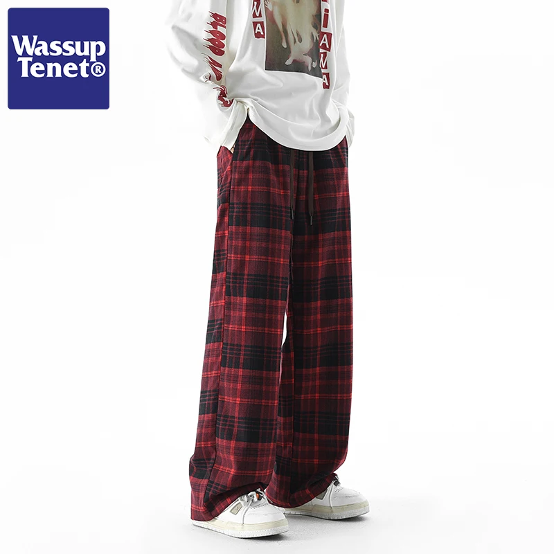 メンズ チェックパンツ WASSUP TENET 2024秋モデル：レトロ柄のストレートフィットカジュアルパンツ