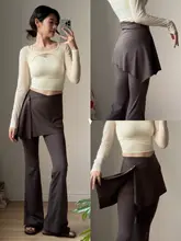 高腰デザインの微喇フィットネスパンツ【秋冬・ヨガ・美しいプリント・提臀効果】（セットアップ対応）