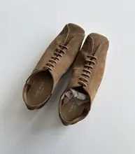 HOME WORK 手作り牛革スエード ビンテージスタイル フラットシューズ【レースアップ・ブラウン】