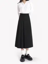 大きいサイズ グレー 濃紺色スーツ スカート【プリーツ・ハイウエスト・不規則Aライン・ミディ丈】（セットアップ対応）