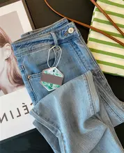 薄手の高腰ストレートデニムパンツ【レディース・夏用・浅い青色・小柄向け・八分丈】