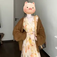 フラワープリントのロングドレス【秋用・新中式・高級感】（セットアップ対応）
