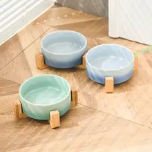 陶製ペットボウル【猫用・犬用・防倒設計・高脚タイプ・カラフル】