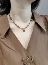 レトロブラウンの砂金石カラービーズネックレス【女性用・洗練されたデザイン・高級アクセサリー】