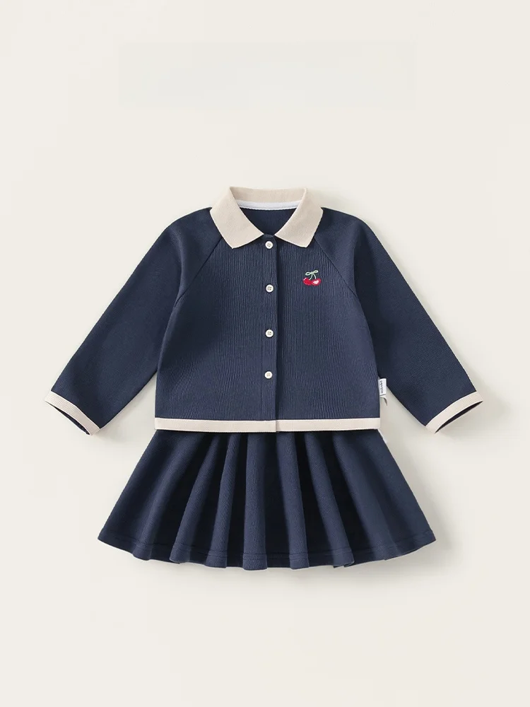 2歳女の子用コート＆スカートセット：ヴィンテージ風チェリー刺繍デザインで通気性とファッション性を両立