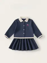 春夏用ヴィンテージ風チェリー刺繍付き女の子用コート＆スカート【翻領・おしゃれデザイン】（セットアップ対応）
