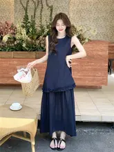 藏青色のレーストリムとメッシュのパネルワンピース【春夏用・スリムフィット・エレガントデザイン】