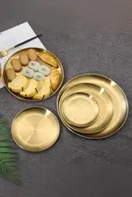 デザイン金色ステンレス製ラウンドプレート【カフェ用・装飾収納トレー】