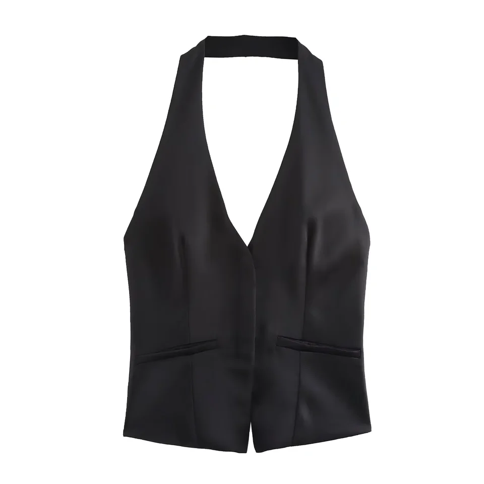 秋用 ノースリーブバックオープントップス【フランス風・ハイネックデザイン】（セットアップ対応）