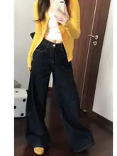 ハイウエスト深い青のデニムパンツ【ワイドレッグ・カジュアル・梨型体型向け】